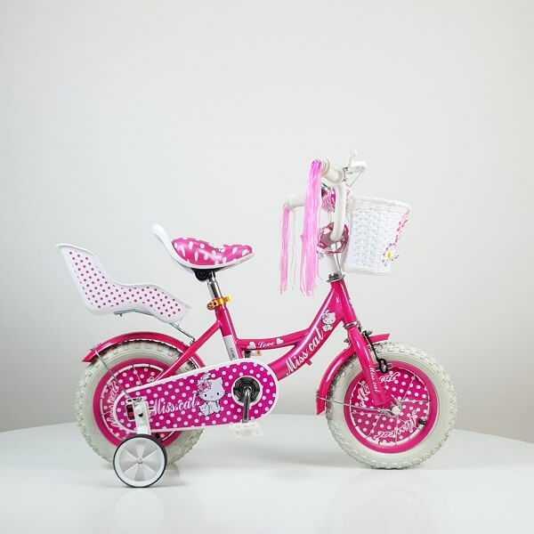 Bicikla za decu 708 tamno roze boje sa točkovima veličine 12 inča sa gumama na pumpanje i dva pomoćna točka