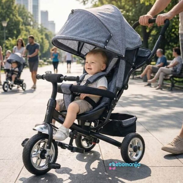 Tricikl za decu 411 "Simple" sa blagim podešavanjem naslona sivi