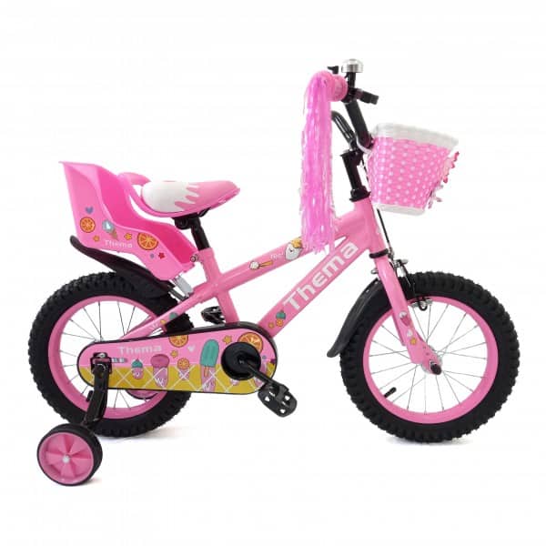 bicikla za devojčice roze sa korpom i pomoćnim točkovima