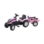 Traktor sa prikolicom Princess 2056c roze na pedale sa kašikom i grabuljama