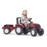 Traktor na pedale Valtra Falk Toys crveni sa prikolicom i devojčicom