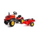 Traktor na pedale sa prikolicom Falk 2046ab crveni i prikolica pored traktora