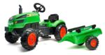 Traktor na pedale zeleni 2048ab sa prikolicom pored traktora