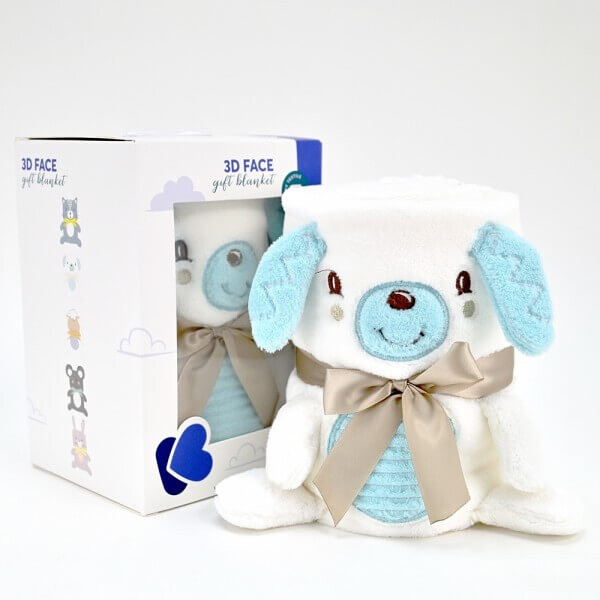 Ćebence za bebe PUPPY belo-plave boje koje se pretvara u plišanu igračku kuca