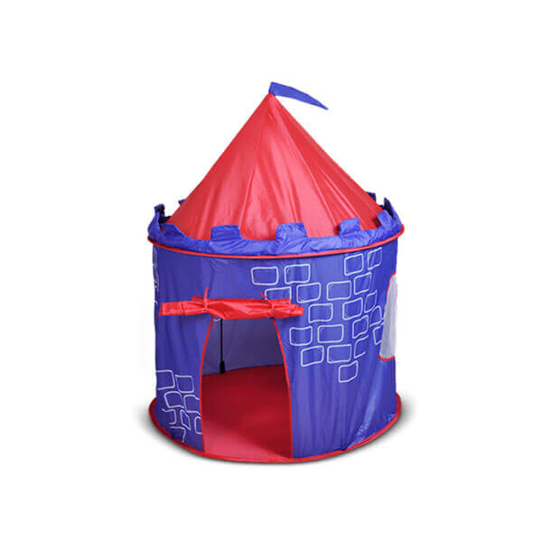 deciji sator Zamak plavi 55509 sa crvenim krovom vratima i zastavicom na vrhu