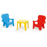 Sto i stolice Dolu 030078 set sa dve stolice crvenoj i plavoj na beloj pozadini