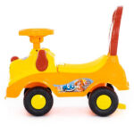 Guralica za decu žute boje sa volanom i crvenim naslonom