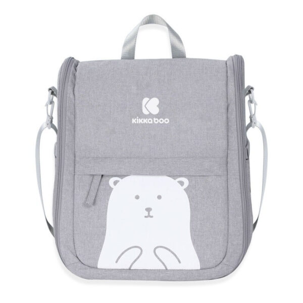 Ranac za mame Bear sive boje koji se pretvara u putni krevetić sa mrežom za komarce