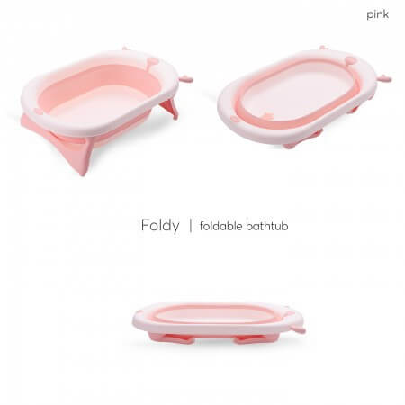 Sklopiva kadica za bebe Foldy roze boje sa nogarima i čepom za odvod vode