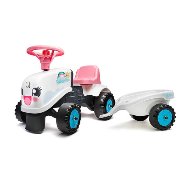 Traktor guralica za decu bele boje sa prikolicom 206b