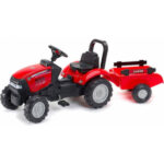 Traktor na pedale Falk 961b na pedale crveni sa prikolicom na beloj pozadini