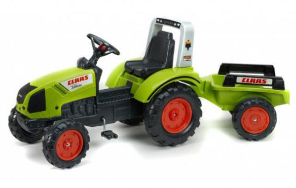 Traktor sa prikolicom Claas 1040ab na pedale zeleni na beloj pozadini