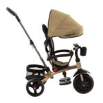 Tricikl za decu Xammy bež boje sa tendom, ručicom za guranje, naslonom, držačem za flašicu na kormanu, zadnom korpom i sigurnosnim obručem