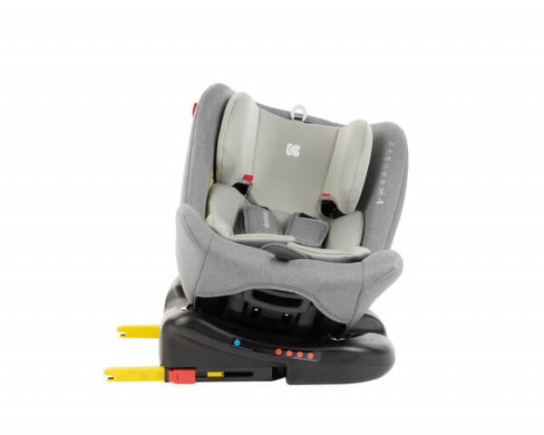 Autosedista Cruz za bebe i decu do 36kg svetlo sive boje sa rotacijom sedišta, oborivim naslonom i isofix sistemom, prikazano s preda