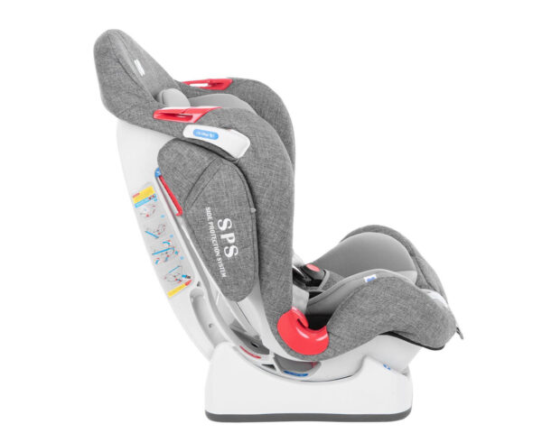 Decije sediste za auto O'Right tamno sive boje za bebe i decu do 25kg sa oborivim naslonom i bočnom zaštitom prikazano i z profila
