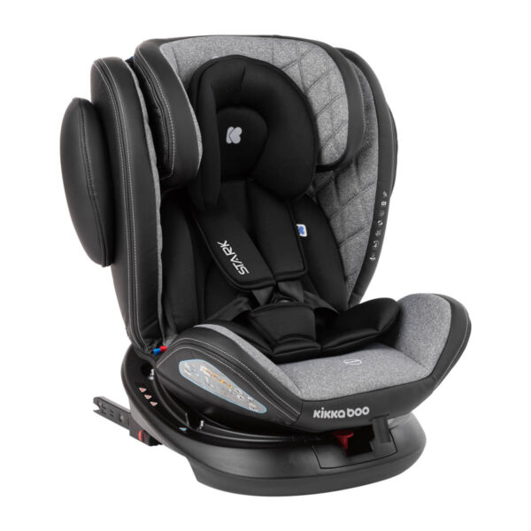 Autosedista Stark za bebe i decu do 36kg svetlo sive boje sa isofix sistemom, oborivim naslonom, rotacijom sedišta, bočnom zaštitom, prikazano iz profila