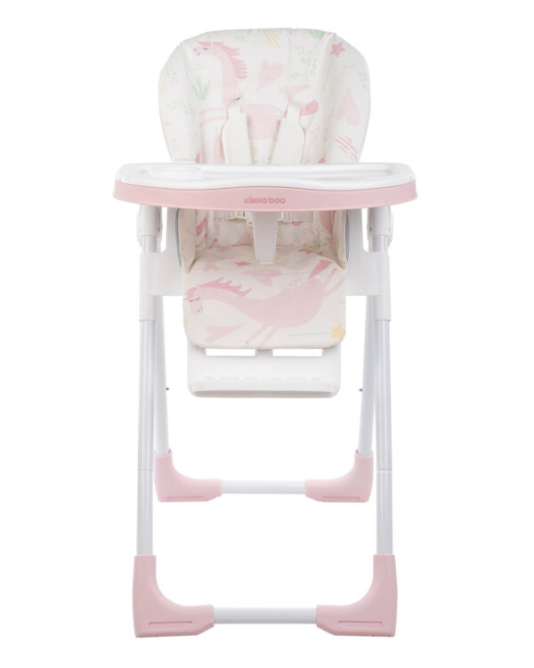 Hranilica za bebe Vitto roze-bele boje sa podesivom visinom sedišta, podesivim naslonom i duplom tacnom
