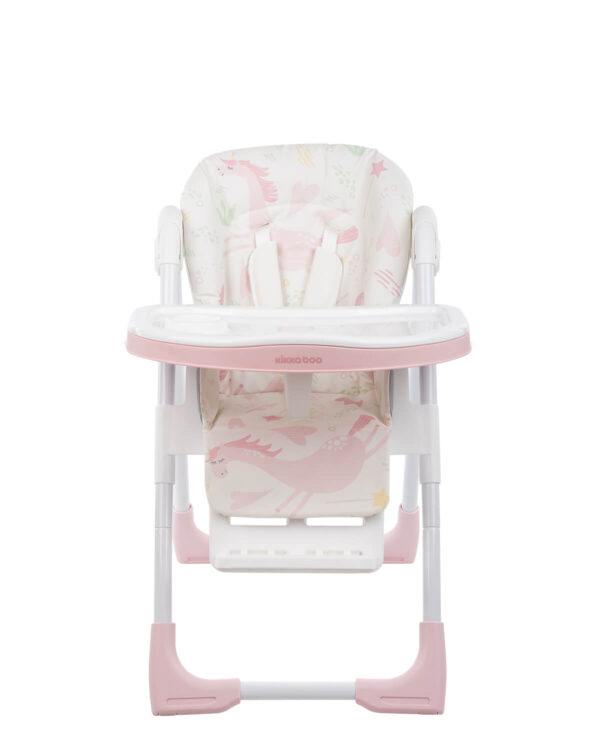 Hranilica za bebe Vitto roze-bele boje sa podesivom visinom sedišta, podesivim naslonom i duplom tacnom