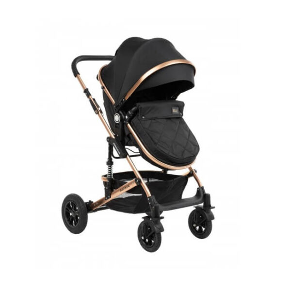 Kombinovana kolica Amaia za bebe crne boje prikazana iz profila sa navlakom za noge