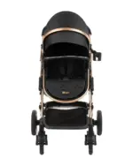 Kombinovana kolica Amaia za bebe crne boje prikazana s preda, bez navlake za noge za noge