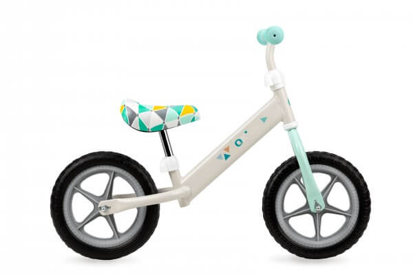 Bicikli bez pedala Fleet za decu sivo-mint boje na dva točka metalnog rama, prikazan bočno