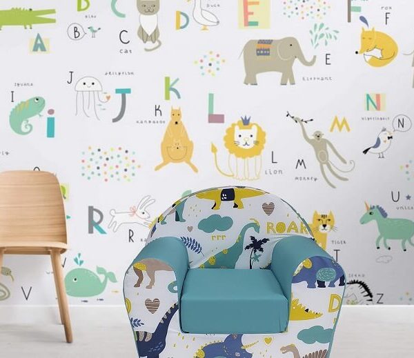 Dečija foteljica na razvlačenje Bambi Dino zelena slikana u dečijoj sobi