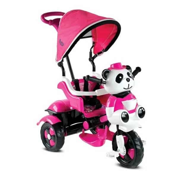 tricikl-za-decu-panda-601405-babyhope-roze-slika-1 Dečiji tricikl Panda roze boje sa motivom pande na kormanu, sa tendom, ručkom za guranje, postoljem za stopala, sigurnosnim obručem i pojasom za vezivanje