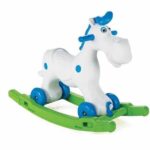 Klackalica 2u1 30952 za decu belo-plave boje sa zelenim postoljem za klackanje i plavim rukohvatima