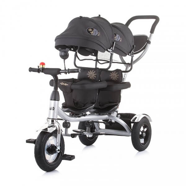 tricikl-za-blizance-chipolino-2play-asphalt-slika-1 Tricikl za blizance 2Play za dva deteta crne boje sa dve tende, dva sigurnosna obruča, dva držača za noge i ručicom za guranje