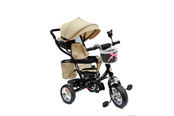Tricikli 416 "Star" bež boje sa tendom, ručkom za guranje, pojasom, sigurnosnim obručem i 4 korpice