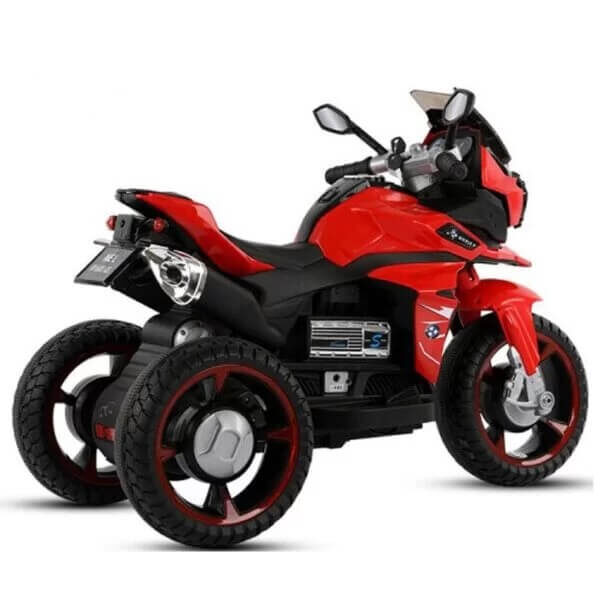 Motor na akumulator R1600 crveno-crne boje na tri točka, prikazan otpozadi
