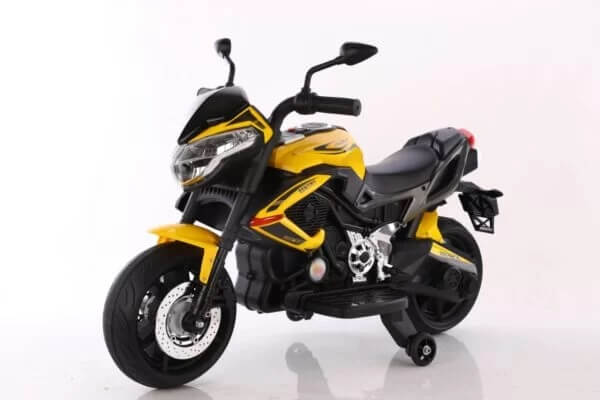 Motori za decu Suzuki žuto-crne boje na dva točka i dva pomoćna točka
