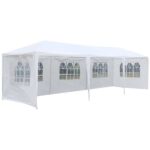 gazebo tenda 3x9m bela sa bočnim stranama i prozorima slikana iz profila