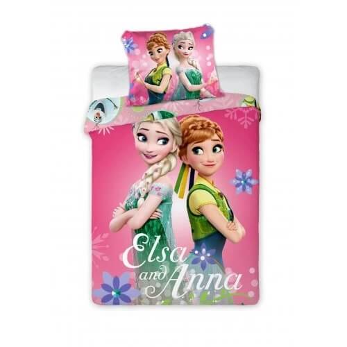 Posteljina za bebe Frozen 487 roze boje sa motivom princeza iz crtanog filma Frozen sa navlakom za jorgan i jastučnicom