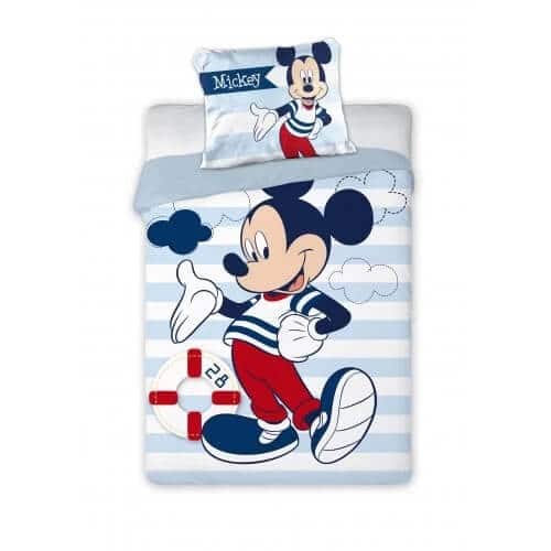 Posteljina za bebe Mickey Mouse 531 plave boje sa motivom Mickey Mouse miša uključuje jastučnicu i jorgansku navlaku za krevet