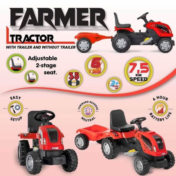 Traktor za decu 309680 sa prikolicom crvene boje.