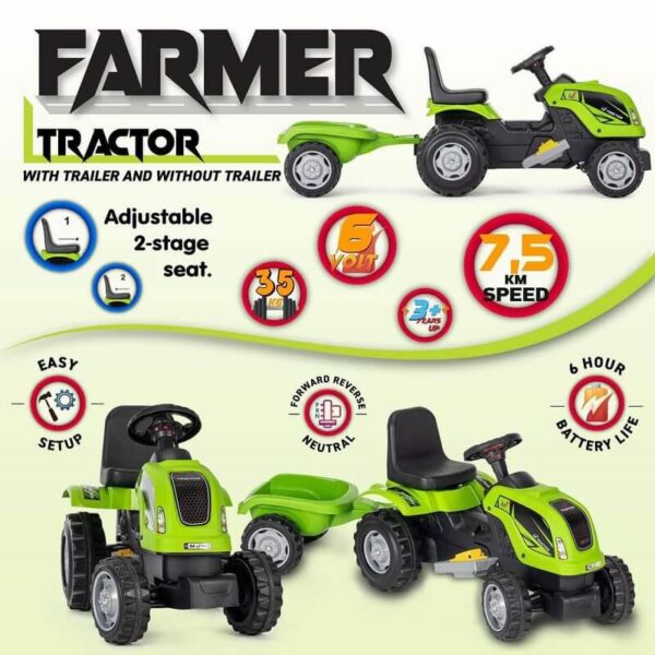 Traktor za decu 309697 sa prikolicom zelene boje.