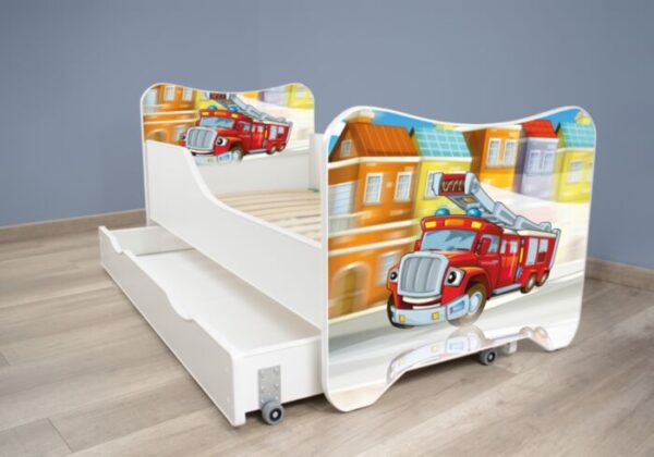 Krevet za decu sa fiokom i dušekom 160x80cm HAPPY KITTY FIRETRUCK, 7511 - Slika 1