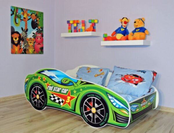 Krevet za decu 160x80cm sa dušekom (Trkački auto) GREEN, 7599 - Slika 1