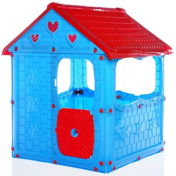 Kućica za decu 981046 plave boje sa crvenim krovom
