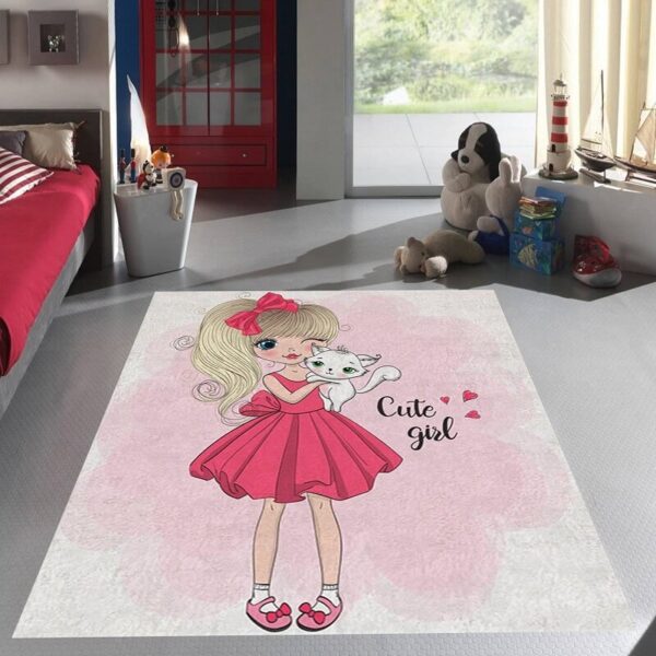 Tepih za decu Princeza sa macom prikazana na podu dečije sobe
