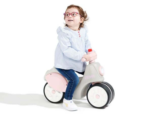 Guralica Vespa na dva točka nežno roze i krem boje za devojčice sa tasterom za sirenu na kormanu