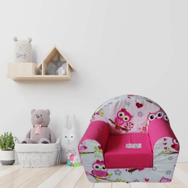 fotelja na razvlačenje Bambi sovica roze slikana u dečijoj sobi