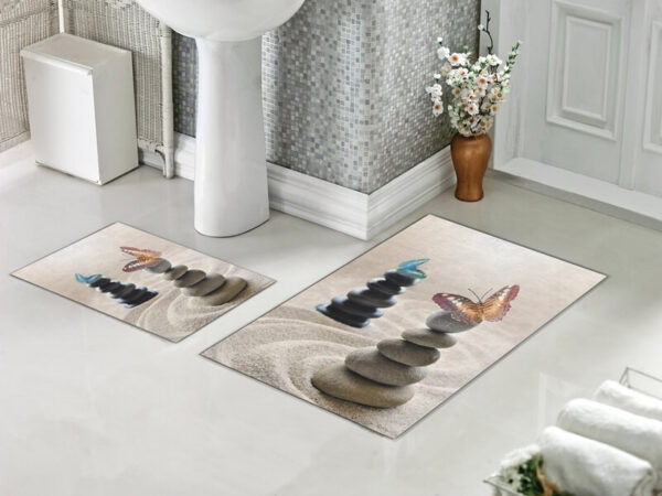 Set za kupatilo Kamenčići i leptir prikazan u kupatili