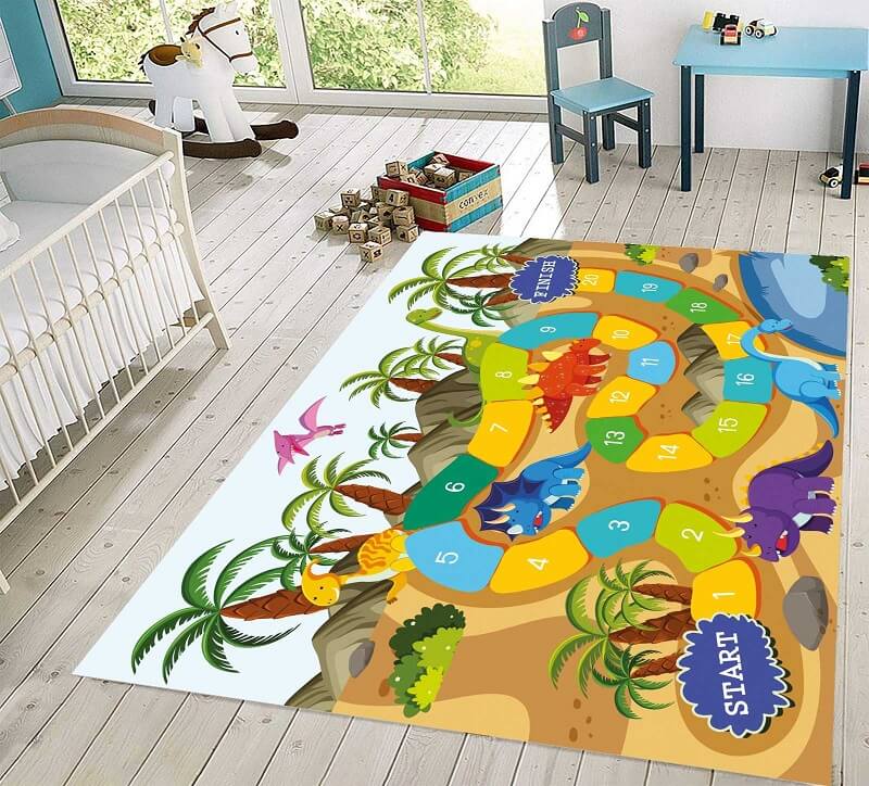 Tepih za decu Dino staza, razvučen na podu dečije sobe