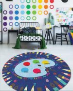 Okrugli tepih za decu 120x120cm sa gumenom podlogom - Idemo u školu, plavi, TG-095 - Slika 2