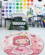 Okrugli tepih za decu 120x120cm sa gumenom podlogom - Princeza, TG-091 - Slika 2
