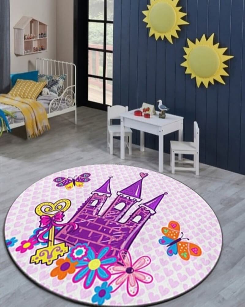 tepih-za-decu-okrugli-zamak-slika-1 Tepih za decu okrugli Zamak prikazan na podu dečije sobe