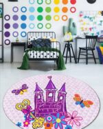 Okrugli tepih za decu 120x120cm sa gumenom podlogom - Zamak, TG-093 - Slika 2