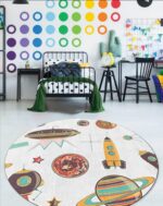 Okrugli tepih za decu 120x120cm sa gumenom podlogom - Cosmos, bež TG-114 - Slika 2